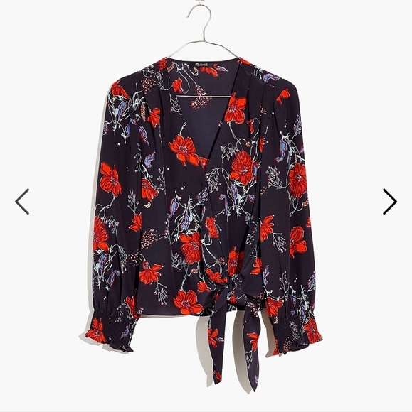 Madewell Tops - Madewell Silk Smocked Sleeve Wrap Top sz  M